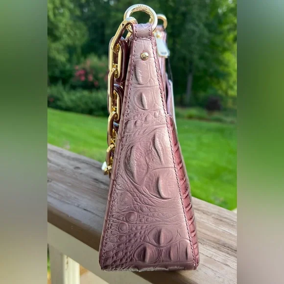 NWT Brahmin Croc-Embossed Leather Mod Esme Shoulder Bag, Mellow Rose! - Picture 4 of 8